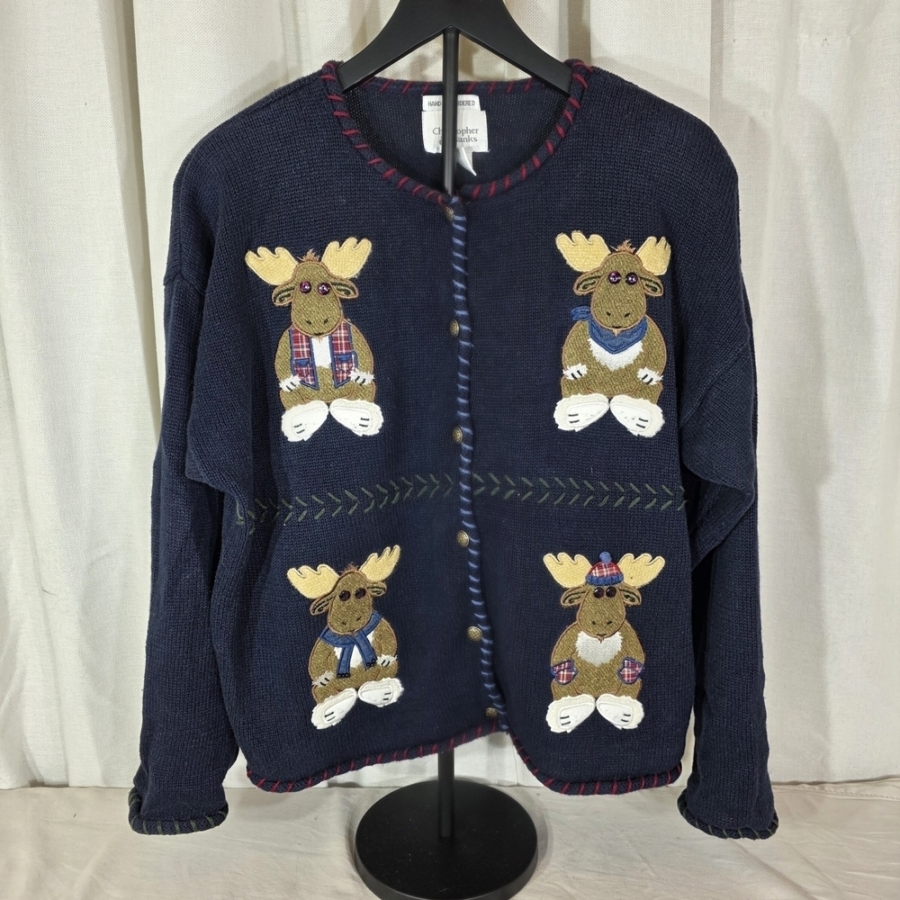 Christopher & Banks Embroidered Moose Cardigan Sweater | Size L